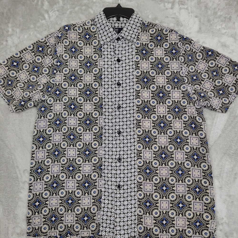 Nat Nast Luxury Originals 100% Silk Shirt Men's M Blue Black Geometric Floral
